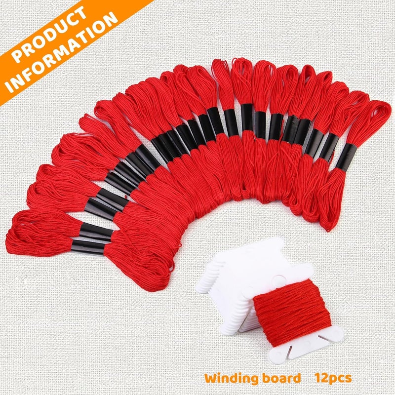 Dercuy 24 Skeins Red Embroidery Floss, Red Embroidery Cross Floss, Embroidery Thread Floss Set Including Plastic Floss Bobbins for Embroidery and Sewing - Image 3